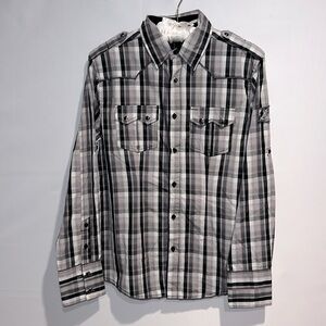 NWT MENS FLTR 306 Bolton Gray Plaid Collared Button Shirt!